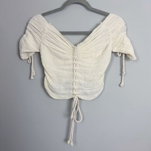 JEN’S PIRATE BOOTY | Off White Off-Shoulder Vesuvius Tie Boho Top Women’s Size S - Picture 4 of 8
